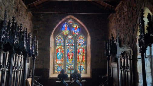 Stained glass window in St Cuthbert's Chapel on Inner Farne.